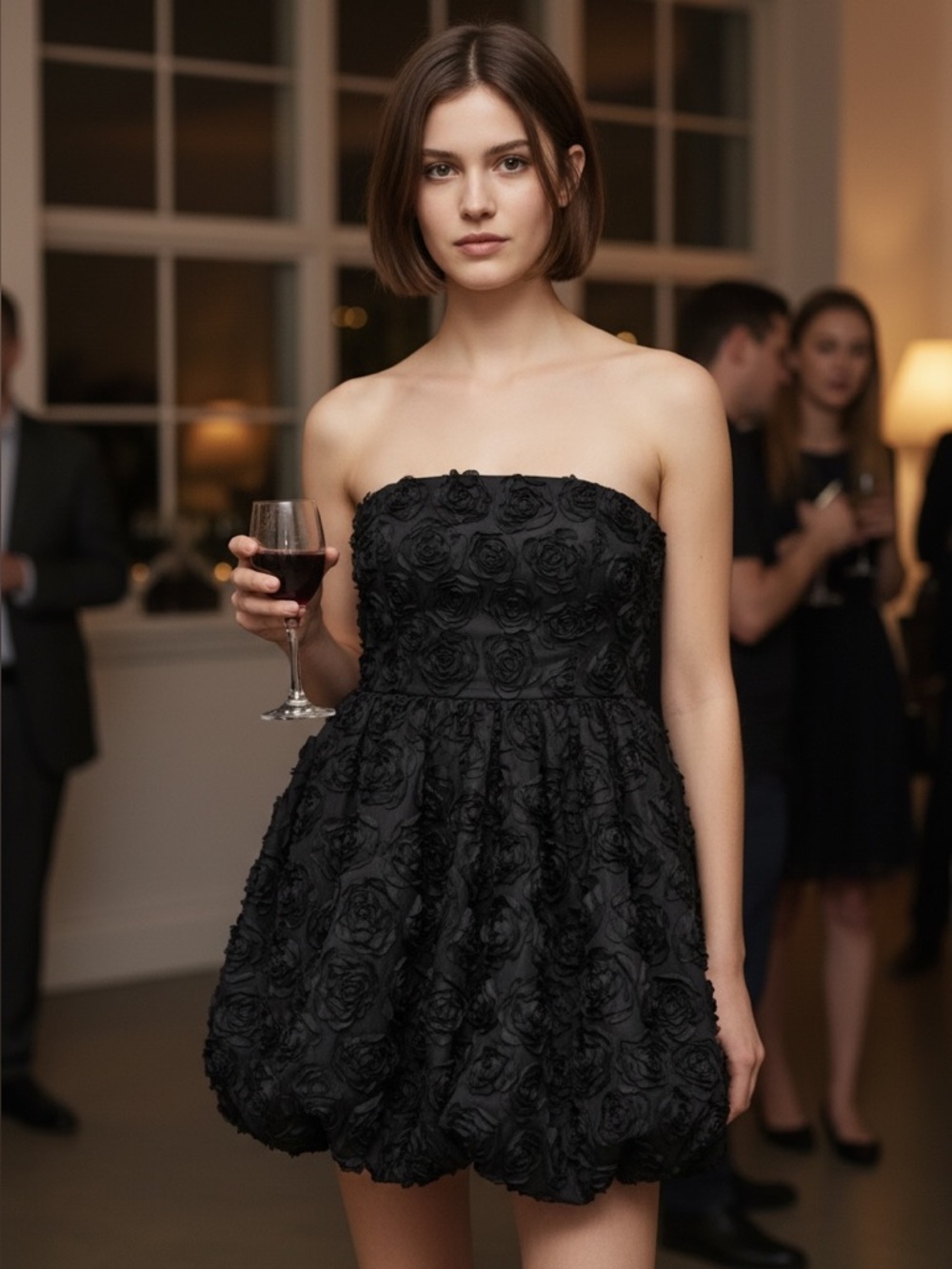 New Zara Textured Floral Mini Bubble Dress Strapless Evening Cocktail Party